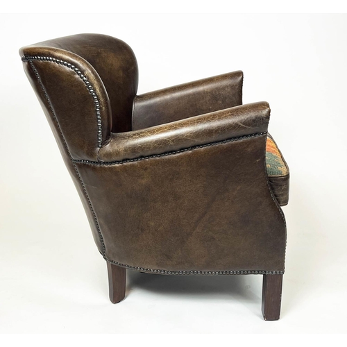 158 - TIMOTHY OULTON HALO PROFESSOR ARMCHAIR, studded brown leather with a reversible kilim/leather uphols... 