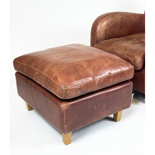 230 - HABITAT HAVANNA CLUB ARMCHAIR AND STOOL, stitched tan leather, armchair: 81cm H x 68cm W, stool: 41c... 