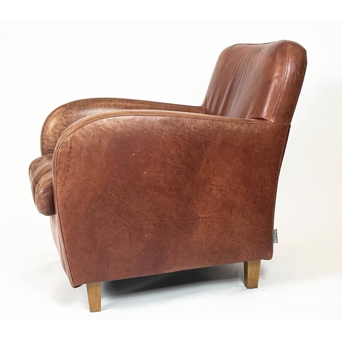 230 - HABITAT HAVANNA CLUB ARMCHAIR AND STOOL, stitched tan leather, armchair: 81cm H x 68cm W, stool: 41c... 