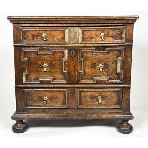 231 - CHEST, Charles II oak, circa 1660, with three graduated drawers raised on bun feet, 82cm H x 86cm W ... 