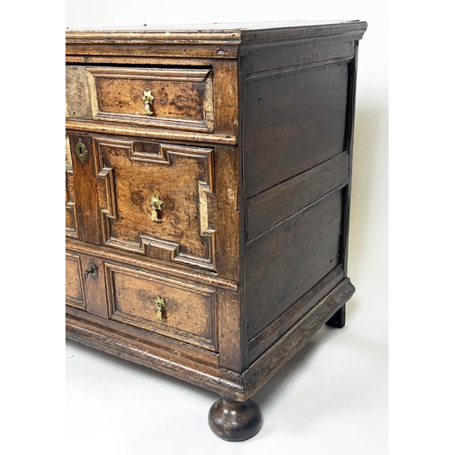 231 - CHEST, Charles II oak, circa 1660, with three graduated drawers raised on bun feet, 82cm H x 86cm W ... 