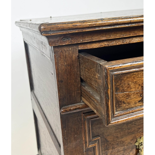 231 - CHEST, Charles II oak, circa 1660, with three graduated drawers raised on bun feet, 82cm H x 86cm W ... 