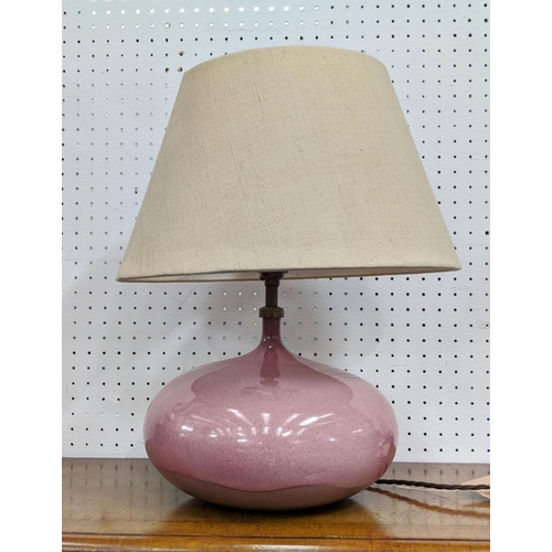 571 - TABLE LAMP, 28cm W, with a pink ceramic base, purchased from Rose Uniacke, with shade.