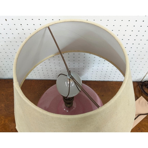 571 - TABLE LAMP, 28cm W, with a pink ceramic base, purchased from Rose Uniacke, with shade.