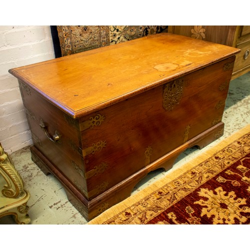 226 - TRUNK, 62cm H x 117cm W x 63cm D, 19th century Anglo Indian teak & brass bound with fitted compartme... 