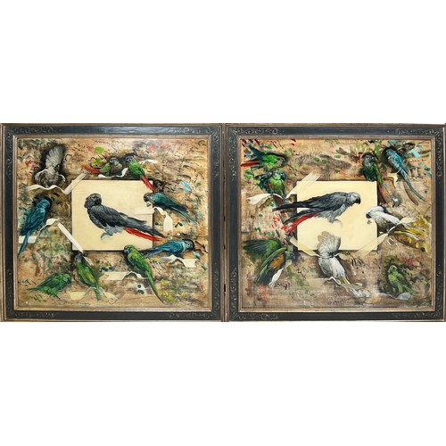 89 - KATIE O'SULLIVAN (B 1959) 'Parrots', a pair, oil on board, 81cm x 89cm. 2 Framed