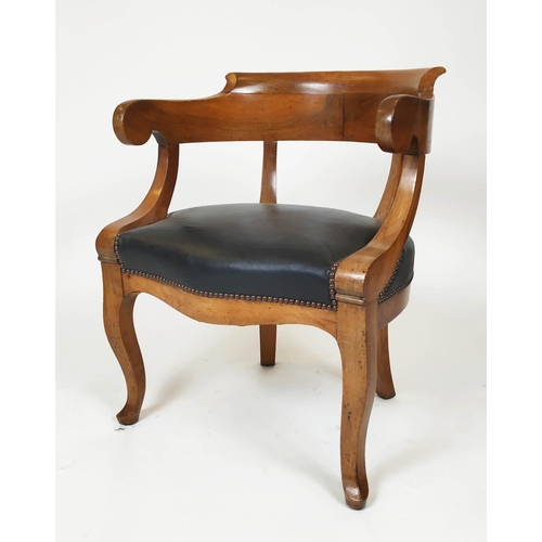 292 - FAUTEUIL DE BUREAU, Louis Philippe walnut with leather seat. 77cm H x 62cm W