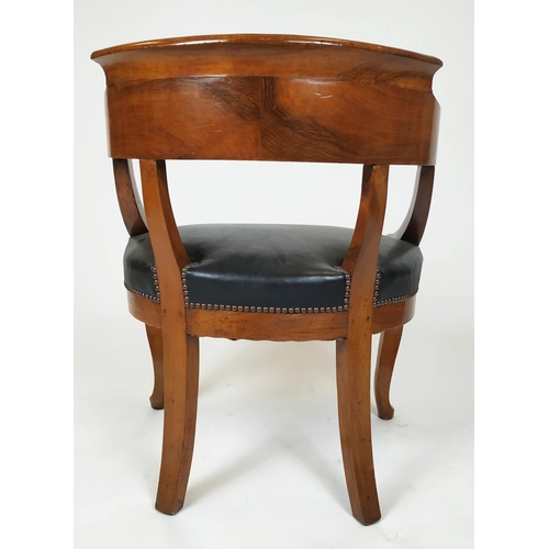 292 - FAUTEUIL DE BUREAU, Louis Philippe walnut with leather seat. 77cm H x 62cm W