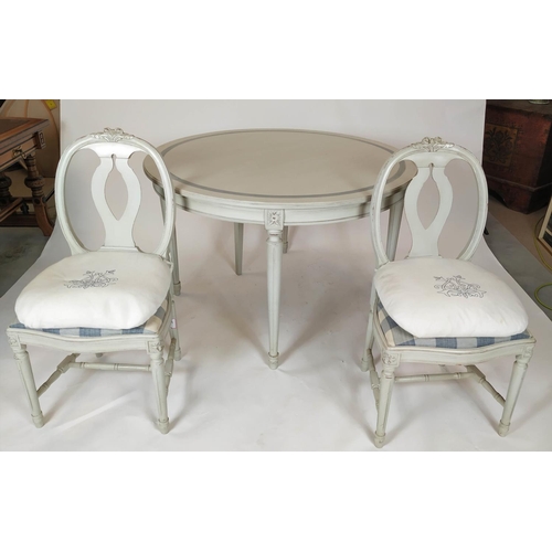 293 - DINING SUITE, 19th century French style of six chairs & extending dining table in painted finish. Ch... 