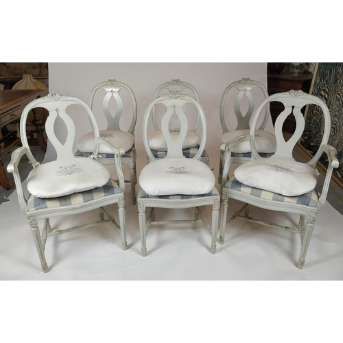 293 - DINING SUITE, 19th century French style of six chairs & extending dining table in painted finish. Ch... 