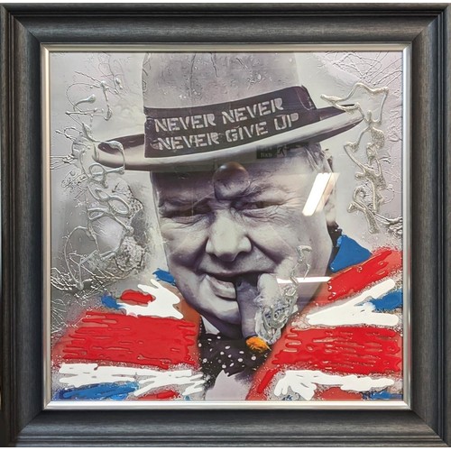 357 - CONTEMPORARY SCHOOL PHOTOPRINT, Churchill, with relief detail, framed, 86cm x 86cm.