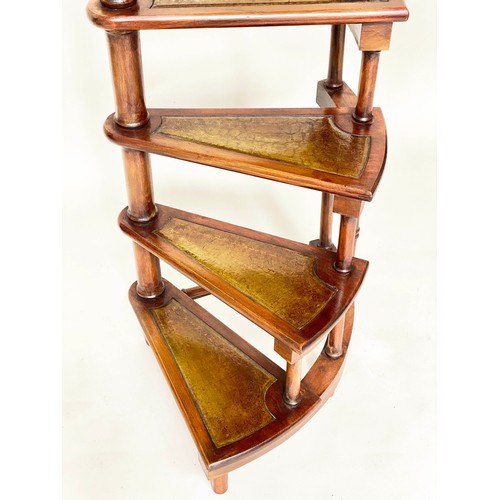 260 - LIBRARY STEPS, a set, Georgian design mahogany with four spiral gilt tooled leather trimmed steps wi... 