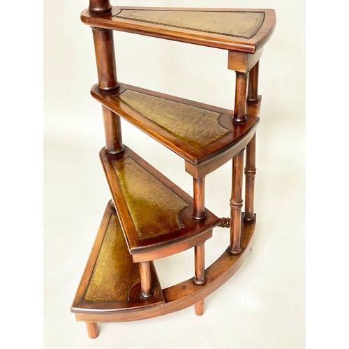 260 - LIBRARY STEPS, a set, Georgian design mahogany with four spiral gilt tooled leather trimmed steps wi... 