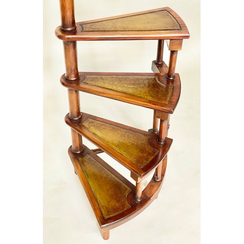 260 - LIBRARY STEPS, a set, Georgian design mahogany with four spiral gilt tooled leather trimmed steps wi... 