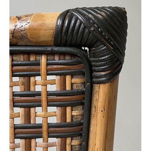 170 - MAPLE & CO ELBOW CHAIR, 51cm W, early 20th century, bamboo and rattan with scroll arms, bears plaque... 