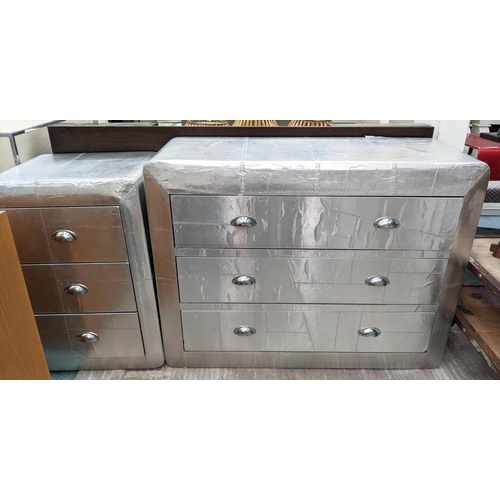 357 - CHEST OF DRAWERS, 105cm W x 40cm D x 83cm H, aviator style and side chest to match, 50cm W. (2)