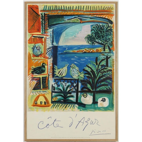 105 - PABLO PICASSO, Cote D’Azur, original vintage lithographic travel poster, signed in the plate, printe... 