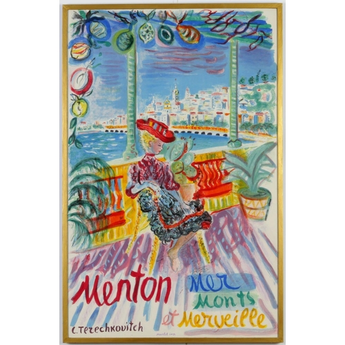 115 - CONSTANTIN TERECHKOVITCH, large original travel poster, Menton – Mer Monts et Merville – Cote d’Azur... 