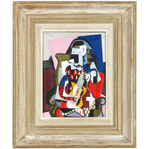 121 - PABLO PICASSO, Arlecchino Con La Chitarra, 25.5cm x 19cm, rare pochoir, signed in the plate. Suite :... 