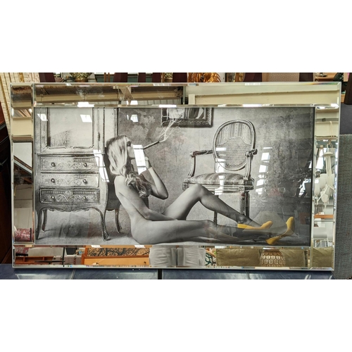 308 - CONTEMPORRARY SCHOOL PHOTOPRINT, 116cm x 66cm, Lounging Lady with Cigar, framed.