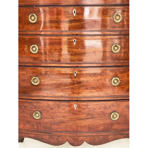 121 - SCOTTISH HALL CHEST, Regency bowfronted mahogany and line inlaid of adapted shallow proportions, wit... 