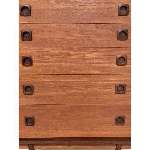 411 - CHEST BY WRIGHTON, 1970s teak with five long drawers and recessed handles, 77cm W x 43cm D x 107cm H... 