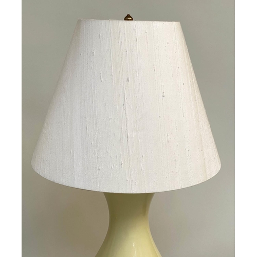 404 - HEATHFIELD & Co. 'LOUISA' TABLE LAMPS, a pair, lemon yellow glazed ceramic of vase form with giltwoo... 