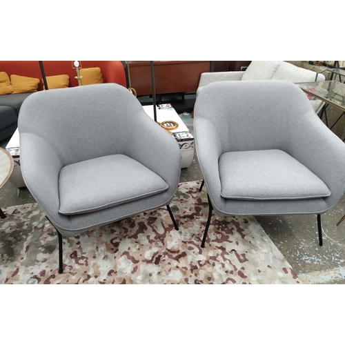 274 - ARMCHAIRS, 90cm high, 88cm wide, 85cm deep, a pair, 1960s Danish style, grey fabric upholstered. (2)