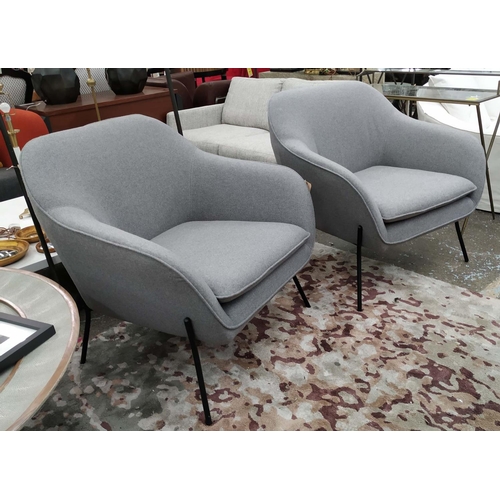 274 - ARMCHAIRS, 90cm high, 88cm wide, 85cm deep, a pair, 1960s Danish style, grey fabric upholstered. (2)