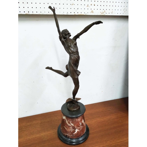 321 - AFTER BRUNO ZACH, Dancing Woman, 64cm H, bronzed metal on stone base.