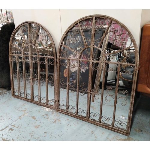 322 - ARCHITECTURAL MIRRORS, a pair, 90cm x 70cm, gated design. (2)