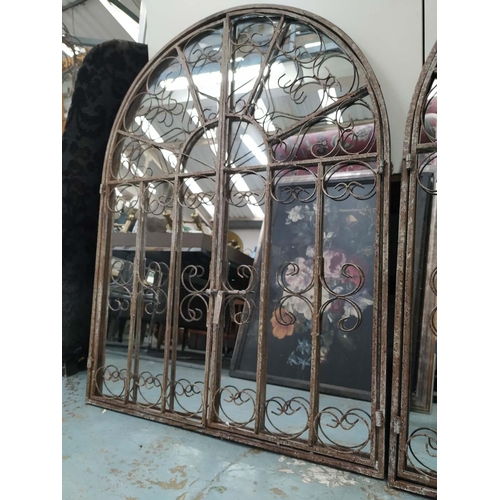 322 - ARCHITECTURAL MIRRORS, a pair, 90cm x 70cm, gated design. (2)