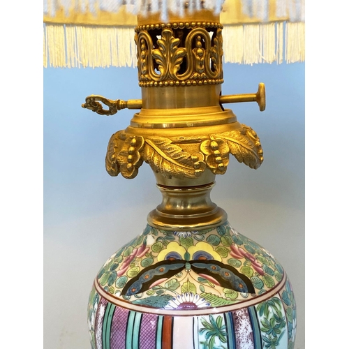 124 - TABLE LAMPS, a pair, 67cm H, Cantonese hand painted porcelain, baluster form, ormolu mounts and silk... 