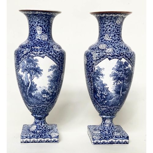 126 - VILLEROY AND BOCH VASES, a pair, 34cm H, blue and white ceramic, decorated with mountain  scenes. (2... 