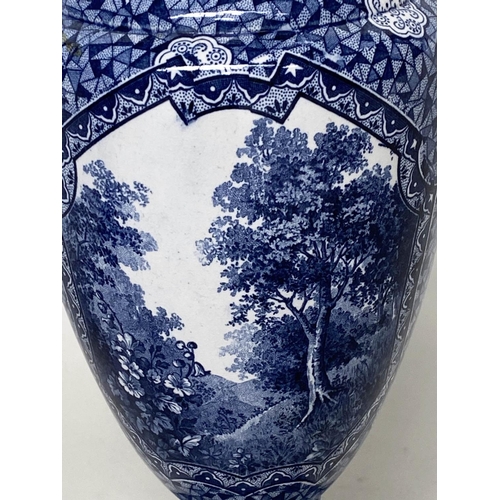 126 - VILLEROY AND BOCH VASES, a pair, 34cm H, blue and white ceramic, decorated with mountain  scenes. (2... 