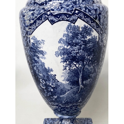 126 - VILLEROY AND BOCH VASES, a pair, 34cm H, blue and white ceramic, decorated with mountain  scenes. (2... 