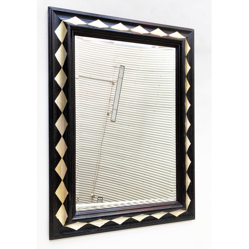 130 - WALL MIRROR, 90cm H x 65cm W, Antique Italian style, with raised moulded frame, silver triangle deco... 