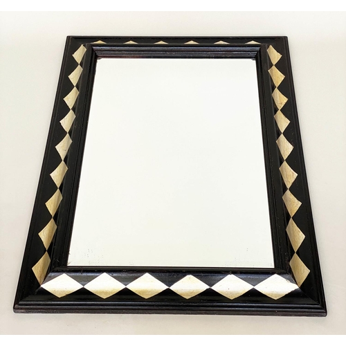 130 - WALL MIRROR, 90cm H x 65cm W, Antique Italian style, with raised moulded frame, silver triangle deco... 