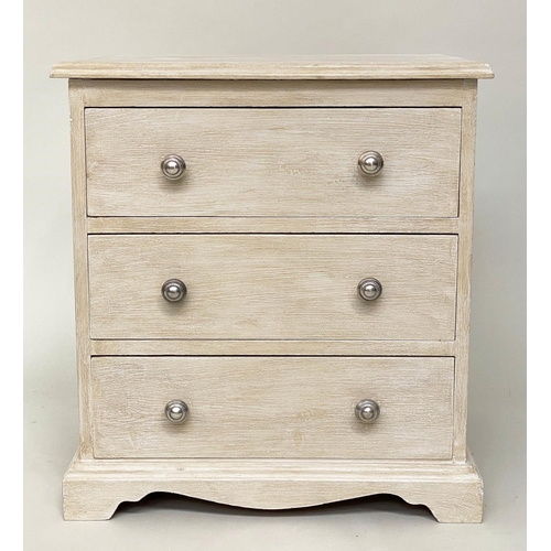 137 - BEDSIDE CHESTS, 54cm W x 58cm H x 41cm D, a pair, traditionally grey painted, each with three drawer... 