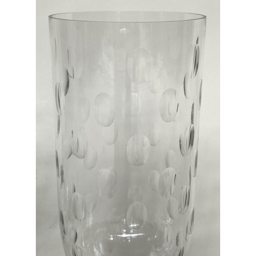 138 - STORM LANTERNS, a pair, 45cm H, cut and engraved glass, with stepped plinth. (2)
