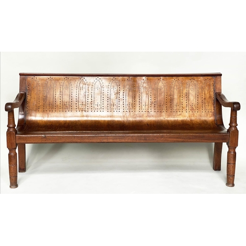 140 - BENCH, 195cm W, Victorian mahogany, with pierced bent ply fruitwood seat.