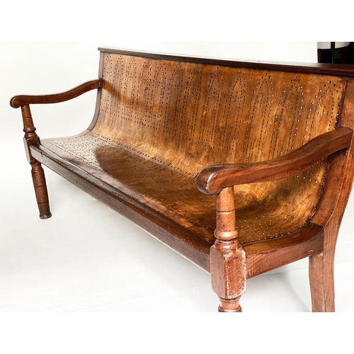 140 - BENCH, 195cm W, Victorian mahogany, with pierced bent ply fruitwood seat.