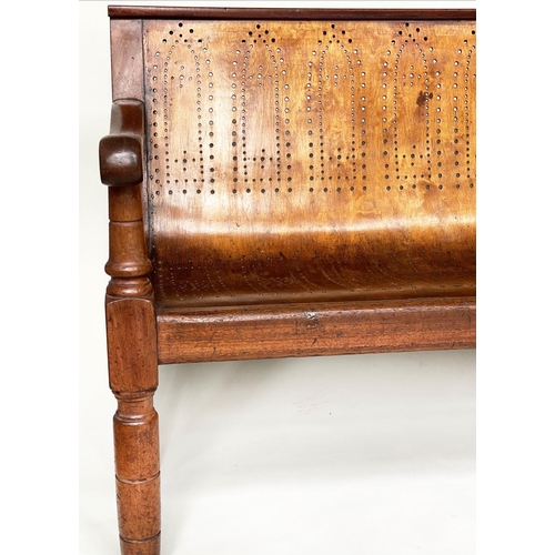 140 - BENCH, 195cm W, Victorian mahogany, with pierced bent ply fruitwood seat.