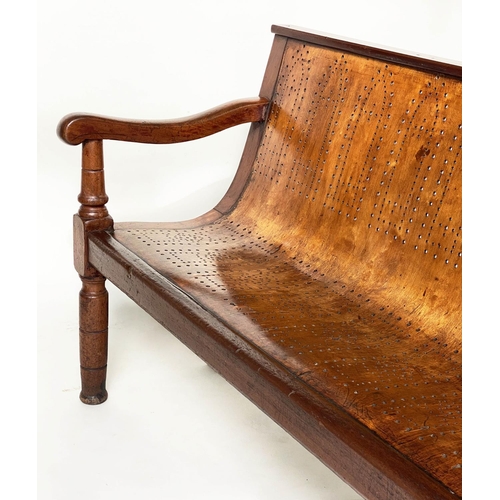 140 - BENCH, 195cm W, Victorian mahogany, with pierced bent ply fruitwood seat.