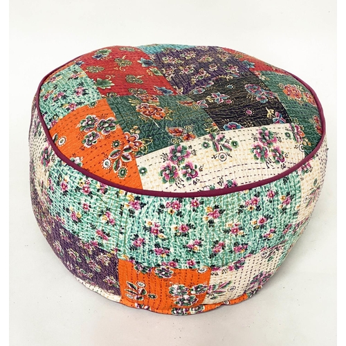 141 - POUFFE, 45cm H x 67cm diam., circular drum form, piped Indian woven fabric.