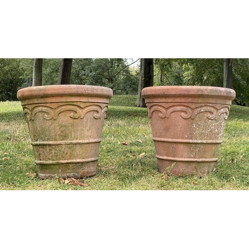 148 - TERRACOTTA FLOWER POTS/PLANTERS, a pair, 57cm W x 50cm H, weathered terracotta, of traditional form,... 