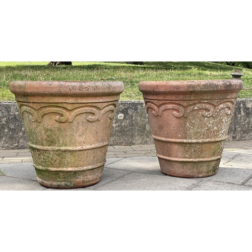 148 - TERRACOTTA FLOWER POTS/PLANTERS, a pair, 57cm W x 50cm H, weathered terracotta, of traditional form,... 