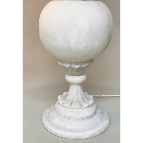 251 - ALABASTER LAMPS, a large pair, Italian with bulbous turned column and carved decoration, 100cm H. (2... 