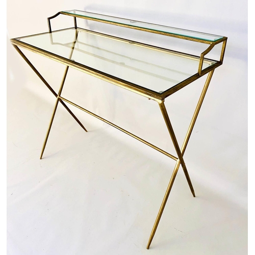 240 - WRITING DESK, 87cm H x 95cm W x 42cm D, 1960s French style, glass and gilt metal frame.