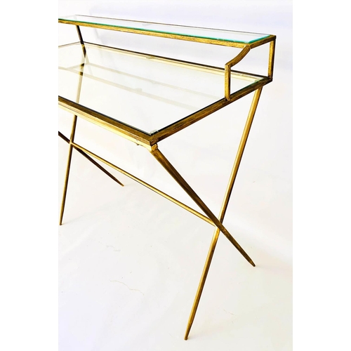 240 - WRITING DESK, 87cm H x 95cm W x 42cm D, 1960s French style, glass and gilt metal frame.